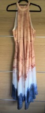 Mint Velvet Size 14 Tie dye Midi Dress Halter-neck Orange Blue Hanky Hem Summer