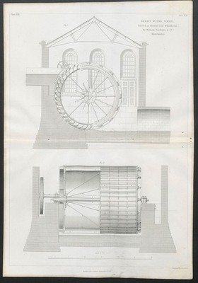 19C ENGINEERING DRAWING Brustwasserrad, Cleator, Whitehaven. Fairbairn 1847