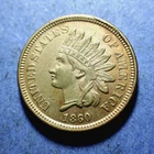 1860 Round Bust Copper Nickel Indian Cent  AU