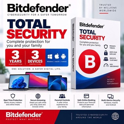 Bitdefender Total Security - 3 Years For 3 Devices + Daily VPN