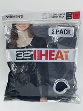 32 Degrees Heat Women's Base Layer Long Sleeve Scoop Neck Top Black 2 Pack NIP
