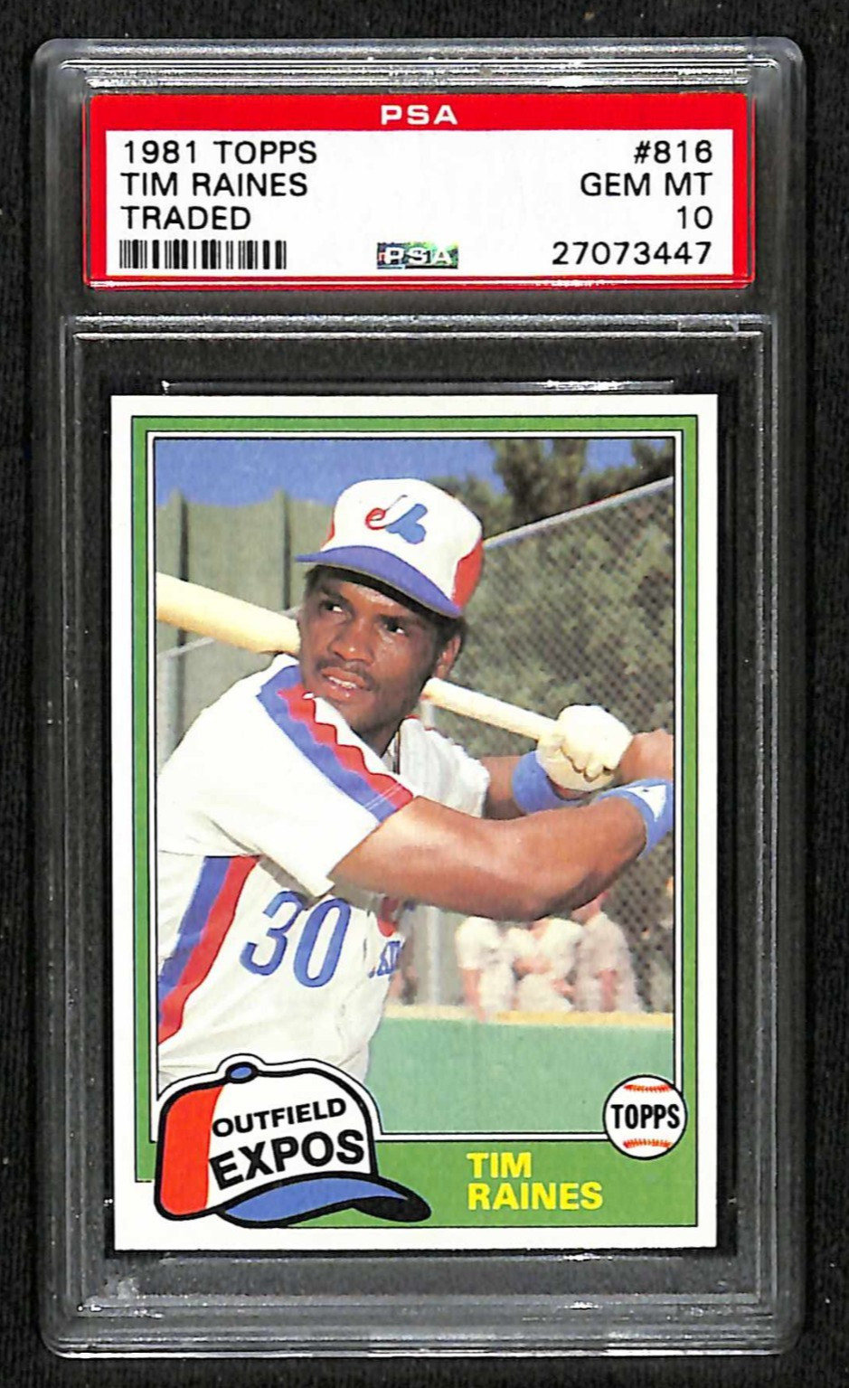 1981 Topps Traded Tim Raines Rookie RC #816 Expos - PSA 10 GEM MINT