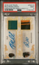 2018 Leaf Pearl Paragon Ronaldinho & Pele Game Worn Dual Patch Auto 1/1 - PSA 9