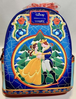 BEAUTY and the BEAST Stained Glass Loungefly Disney Mini Backpack Box Lunch NWT