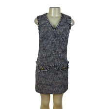 J. Crew Tweed Sleeveless Multi-Color V-Neck Dress With Fringe Detail Pockets Siz