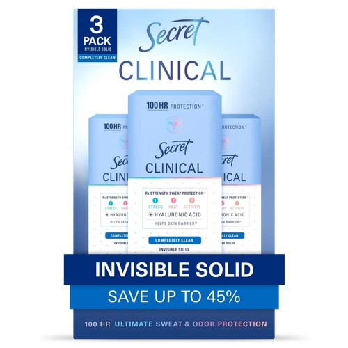 Secret Clinical Strength Invisible Solid Antiperspirant Deodorant,1.6 oz., 3 pk