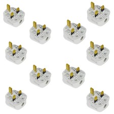 10 X UK 13A AMP 3 PIN MAINS ELECTRICAL PLUG WHITE 240V REWIREABLE BS 1363