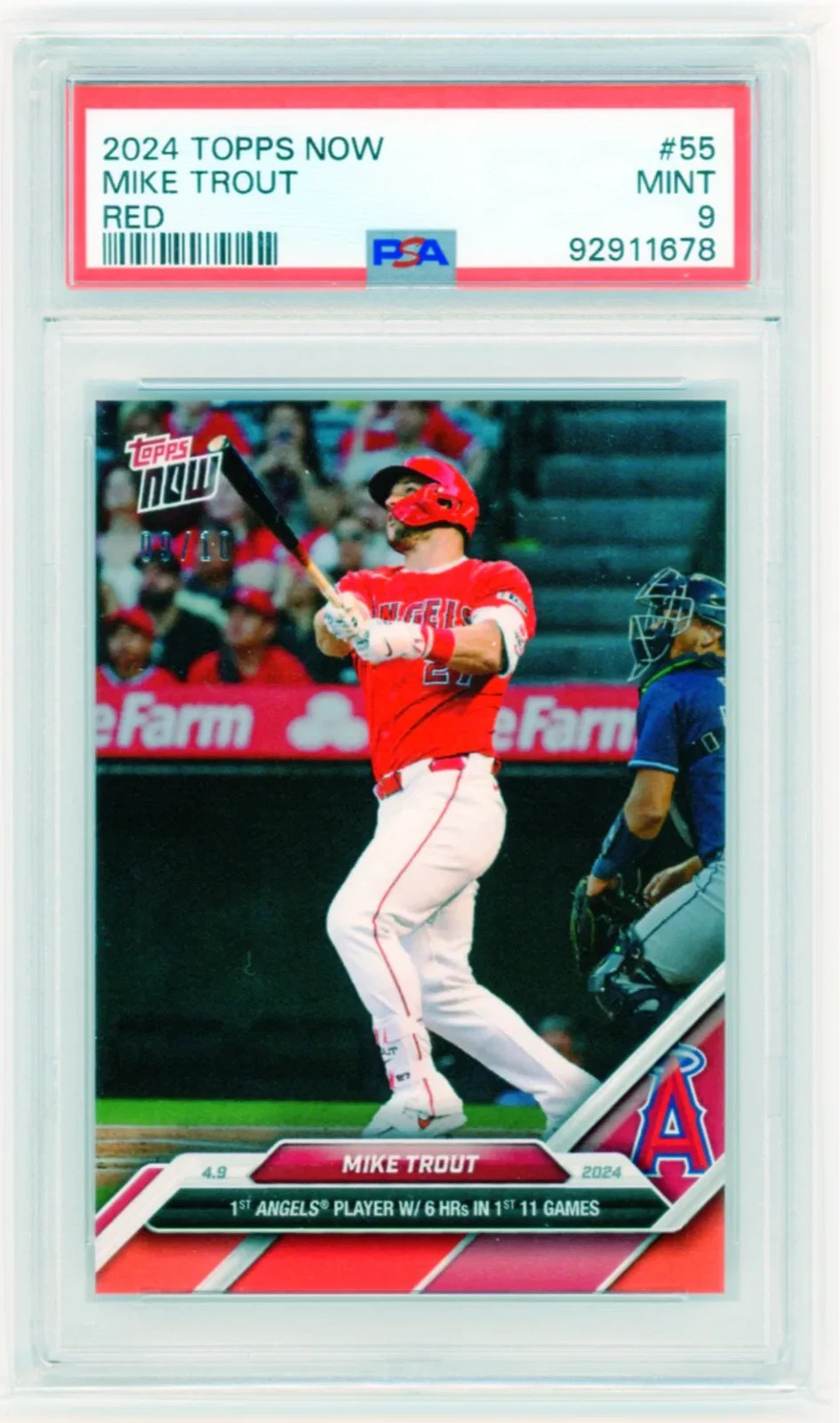 2024   MIKE TROUT   Topps Now   # 55    Red  sp  09  /10   psa 9