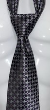 Stafford Men's Neck Tie Purple Blue Black Geometric Square Grid polyester