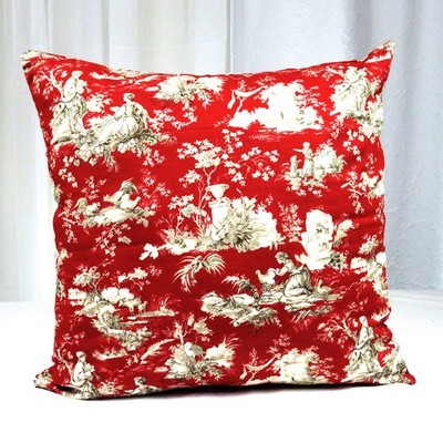 Throw Pillow Cover 18 x 18 Toile Cotton Red Sova Couch Home