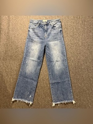Risen Jeans Womens 15/32 (inseam 27) blue High Rise Straight Crop Fray Hem