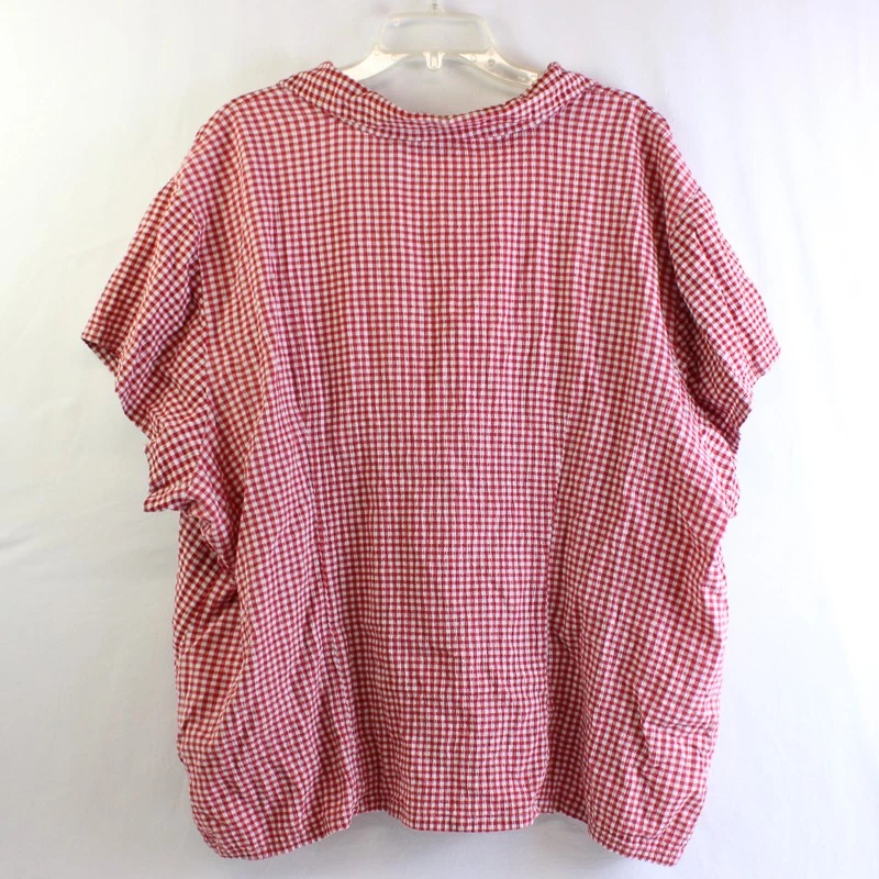 Ciervo blanco rojo y blanco guinga manga corta abotonada para mujer talla 4X Foto 2 de 4