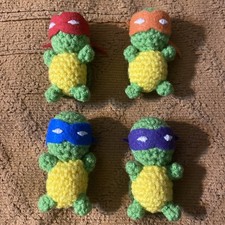 Lot 4 TMNT Teenage Mutant Ninja Turtles Crochet Dolls 3 1/4