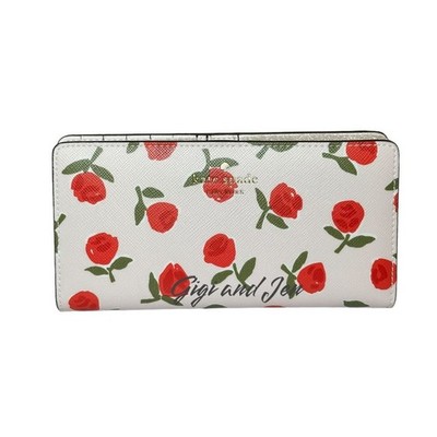 Kate Spade Dana Festive Rossette Large Slim Bifold Wallet Rose Print