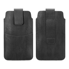 Phone Belt Holder for 6.4" Phone Vertical Leather Black