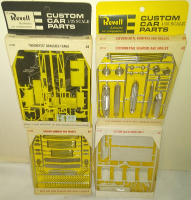 1960'S REVELL CUSTOM MODEL CAR PARTS MOONEYES INTERIOR CHROME BUMPERS LOT MIP