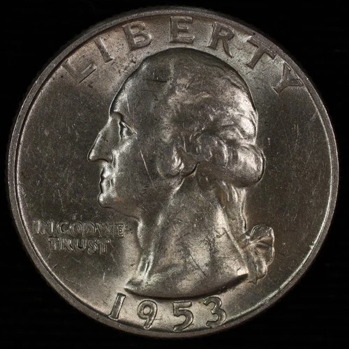 Washington Silver Quarter. 1953 D. About Uncirculated. Lot # 9049-184-242