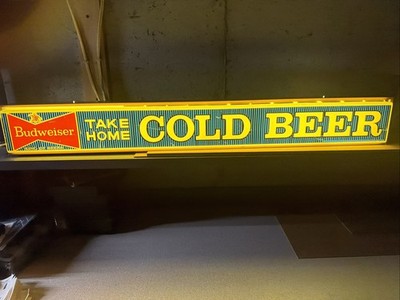 VINTAGE 1968 BUDWEISER BEER LIGHTED  TAKE HOME COLD BEER  SIGN 48  X 6.5 X 4 