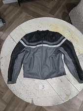 First Gear Motorcycle Jacket Leather Black And Gray 98502 Size Large