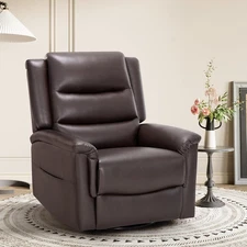 Oversized Leather Recliner Chair,360°Swivel Rocking Manual Recliner with Thick C