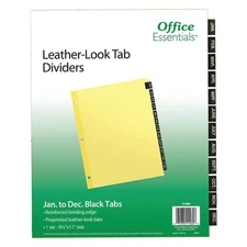 OFFICE ESSENTIALS 6XVU1 PK 12 Index Tabs,12 Tabs,Black 6XVU1
