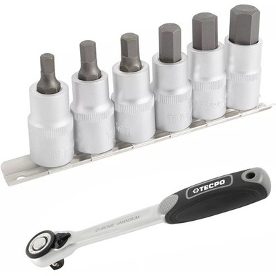 TECPO INNENSECHSKANT STECKSCHLÜSSEL SATZ 6-14 mm NÜSSE + UMSCHALTKNARRE 1/2 ZOLL