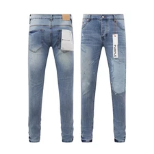 Blue Purple Brand Patch Denim Pants Casual Distressed Slim Fit Jeans