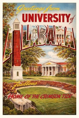   University of Alabama Poster - Home of the Crimson Tide - 24x36  - Retro