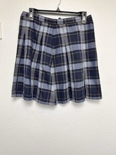 Lands End Girls Plaid Pleated School Academia Skirt Size 14 Blue Gray Yellow