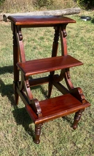 vtg antique Neoclassical Style Mahogany Library Stairs steps wood wooden