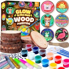 EPUMP Wooden Painting Kit for Kids - Glow in The Dark Arts and Crafts Supplie...