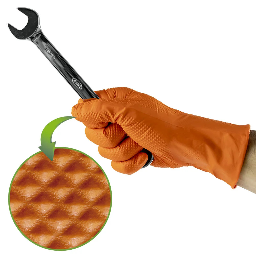 Gants Orange Jetables en Nitrile 7 MIL JBM XL de qualité industrielle - Boite double - 3