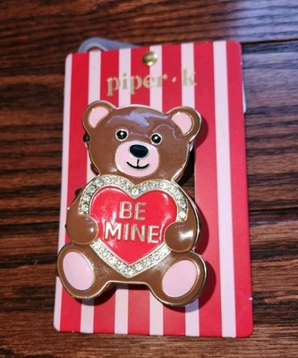 Piper K Gold Tone Metal Hair Clip Bear ''BE MINE'' Red  NOC Must Have Valentines 