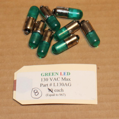 Lot of 8 Green LED Pilot Light Bulbs L130AG  #967 Repl. Allen Bradley 800E-N169G