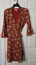 Gilli Womans Wrap Dress 3/4 Bell Sleeve Size Small Rust Florial