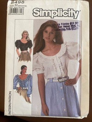 VINTAGE SIMPLICITY PATTERN 8498 ~ MISSES BLOUSE ~ SIZES 6 - 8 - 10 *UNCUT