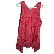 Notations Blouse Women's Large Pink Lace Burnout Layered Tank Top Round Neck