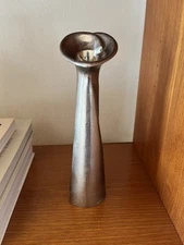 Vintage Art Deco Style Heavy Brushed Metal Bud Vase Calla Lily Shaped 9" Tall