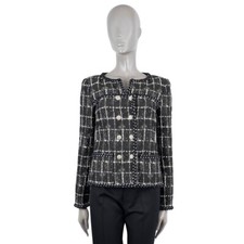 68265 auth CHANEL black 2014 14P BRAID TRIM TWEED Collarless Jacket 40 M
