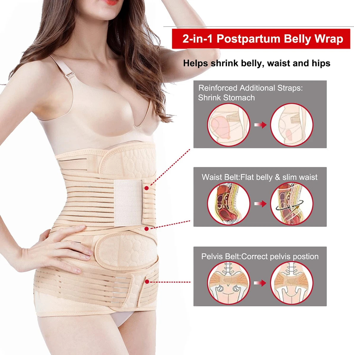 2 in 1 Postpartum Belly Wrap Support Recovery Belt - Belly Band for  Postnatal