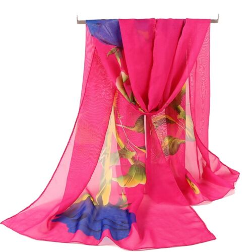 Mode Frau Chiffon Rose bedruckt Schal Strandtuch Chiffon weich Halstuch Schal - Bild 12 von 21