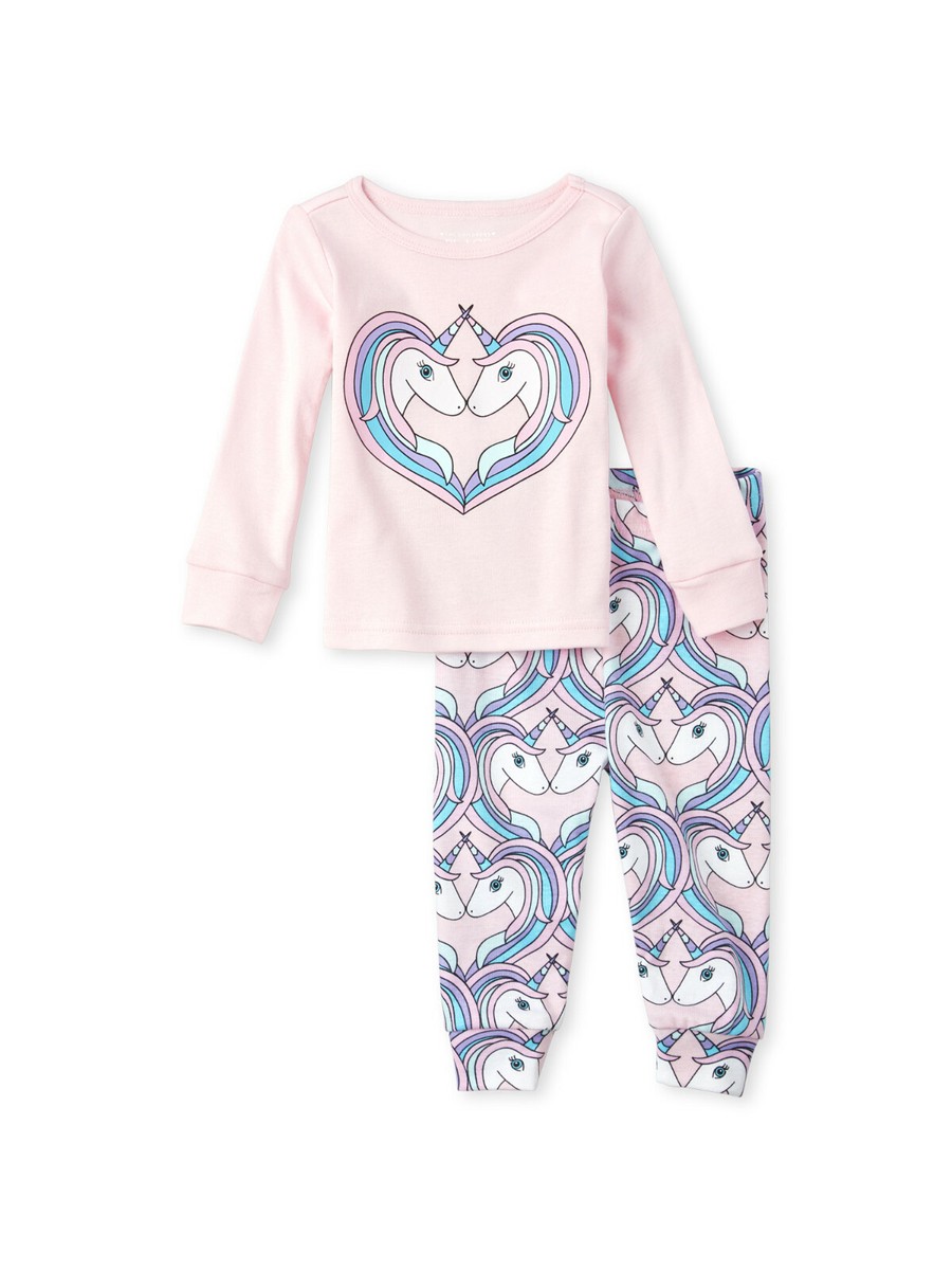 The Children's Place Baby Girl Long Sleeve Unicorn Heart Pajamas 6-9 Months - Main Image