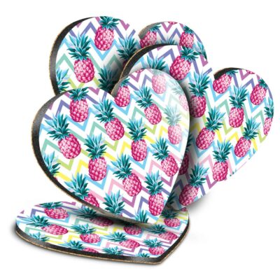 4x Herz MDF Untersetzer - Ananas Sommer Surf Surfer #14859