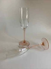 SET OF 2 Luminarc Cristal d'Arques 8-3/4" PINK STEM Champagne Flutes; Wedding