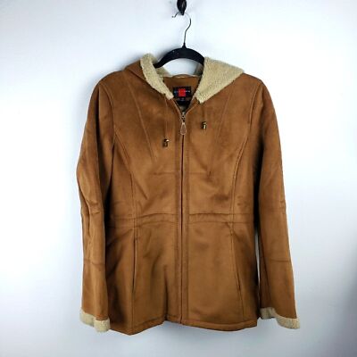 Women's Gallery Brown Soft Shell Sherpa Fuzzy Lining Zip up Jacket Size Medium
