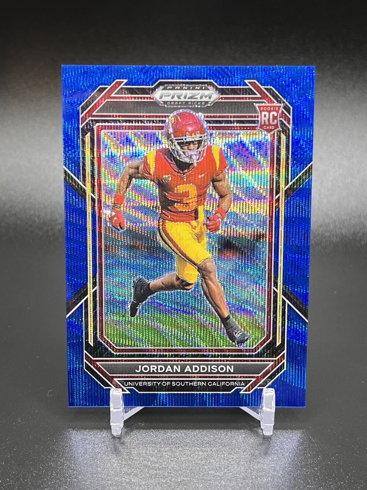 Jordan Addison 2023 Prizm Draft Picks /249 Blue Wave Rookie #136