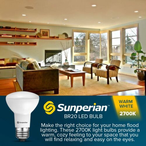 Sunperian 6 Pack BR20 LED Flood Bulb 6W 2700K Warm White 550lm Dimmable E26 - Picture 3 of 7