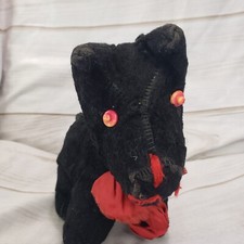 Black Scottie Terrier Dog Plush Toy Red Eyes Stiff Vintage No Tags 8 Inch