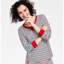 FAMILY PAJAMAS Matching Thermal Waffle Holiday Stripe Pajama Top Bright White XL
