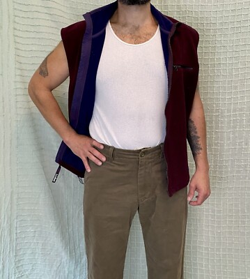 Vintage 90s Dark Maroon Red Navy Fleece Polartec Vest Made In The